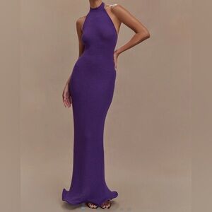 Meshki Melodie Halter Knit Maxi Dress - Purple